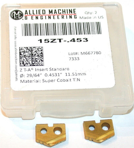 2 Allied Machine Original T-A 29/64" Carbide Spade Drilling Insert 15ZT-.453