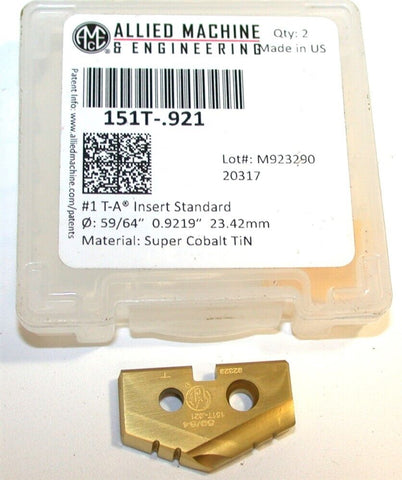 Allied Machine T-A 59/64" (.9219") Coated Spade Drilling Insert 151T-.921