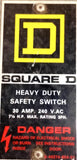 Square D H321N Heavy Duty Safety Switch 30A 240VAC 7-1/2HP Max 3 Phase