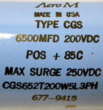 AERO M CGS652T200W5L3PH TYPE CGS CAPACITOR 6500 MFD 200 VDC 677-9415