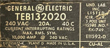 General Electric TEB132020 3-Pole Circuit Breaker 20A 240V 3 PH Bolt-On Moun
