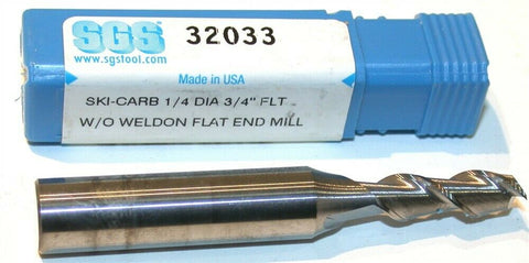 SGS 1/4" 2-Flute Carbide End Mill 32033 New