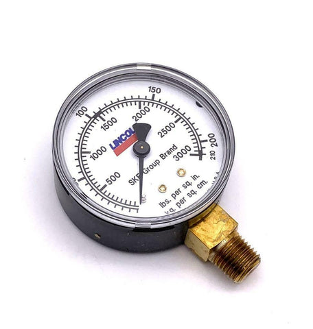 Lincoln 111.10-2.5" Pressure Gauge 3000 PSI 1/4" NPT Bottom Mount (2 Available)