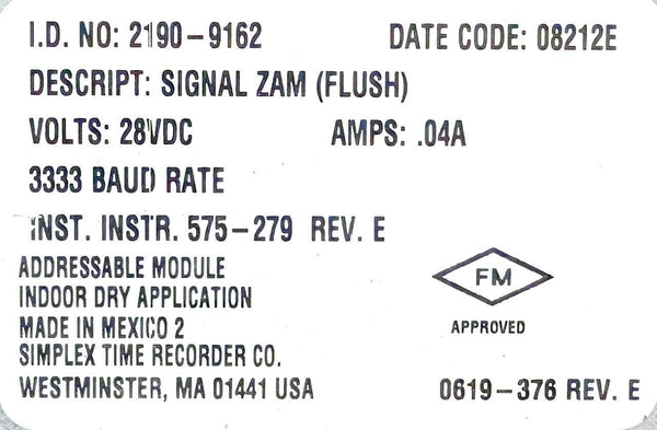 Simplex 2190-9262 Signal ZAM Module
