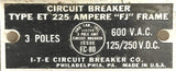ITE FJ3-B175 3-Pole Circuit Breaker 175A 600VAC 3 Phase Bolt-On Mount