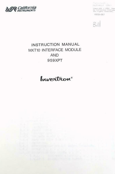 California Instruments Model MXT10 Interface Module Instruction Manual ...