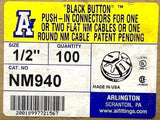 Arlington NM940 Knockout Nonmetallic Push-In Connector 1/2" 100PCS