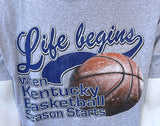 Fruit Of The Loom Men's Life Begins When Kentucky B-Ball Season Starts Shirt L