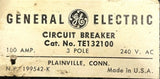 General Electric TE132100 3-Pole Circuit Breaker 100A 240V 3 Phase Bolt-On