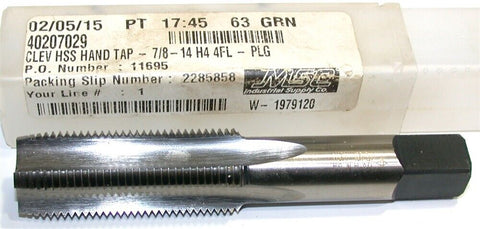 Cleveland 7/8"-14 NF GH4 4FL Plug Tap C54891 NIB