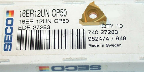 Lot of 2 New Seco Indexable Tin Coat Carbide Threading Inserts 16ER12UN CP50