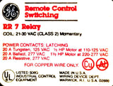 GE UL RR-7 Remote Control Switching Relay Coil 21-30VAC Class 2 Momentary