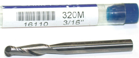 Garr Tool 2-Flute 3/16" Dia Carbide Spiral Flute Ball End Mill 16110