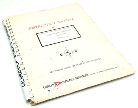Calibration Standards Corp. Model 120B Power Supply Instruction Manual
