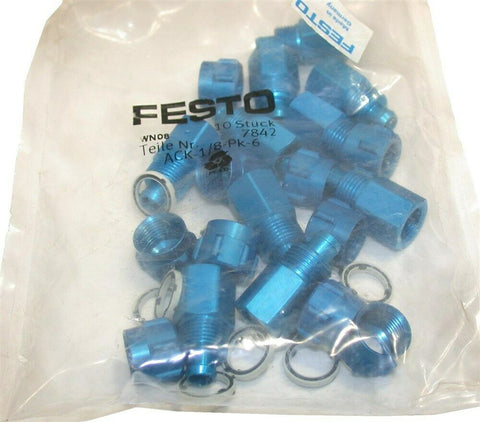 Lot of 10 New Festo ACK-1/8-PK-6 Quick Connectors 7842