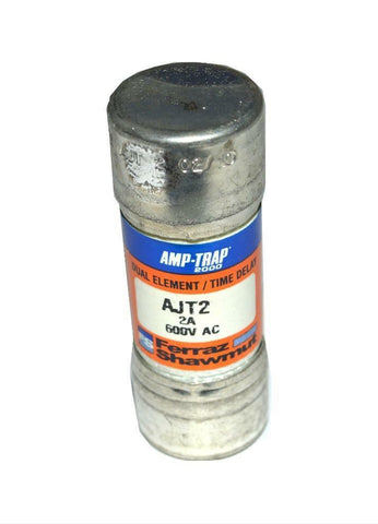 NEW FERRAZ SHAWMUT AJT2 DUAL ELEMENT TIME DELAY FUSE 2 AMPS 600 VOLTS (LOT OF 4)