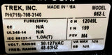 Trek 662 High Voltage Amplifier 90-127 VAC 48-63 Hz