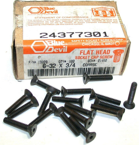 Blue Devil 6-32 x 3/4 Flat Head Black Oxide Steel Socket Cap Screws 100 pk 19028