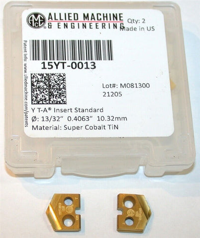 2 Allied Machine Original T-A 13/32" Carbide Spade Drilling Insert 15YT-0013