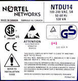 Nortel Networks NTDU14 Media Gateway Succession 100-240VAC 5A 50-60Hz 530VA