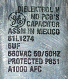 General Electric GE 61L1274 Dielektrol Capacitor 6 UF 660 VAC