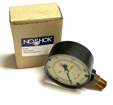 NoShok 25-900-2000 Pressure Gauge 2000 PSI 1/4" NPT Bottom Mount