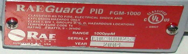 Photo Ionization Detector Rae RAE Guard FGM-1000 Photoionization Detector Sensor 9-36 VDC 1000 PPM 3