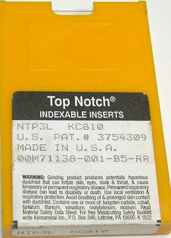 Lot of 6 Kennametal Top Notch Indexable Tin Coated Threading Inserts NTP3L KC810