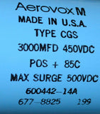 AEROVOX M TYPE CGS 600442-14A CAPACITOR 3000 MFD 450 VDC (36 AVAILABLE)