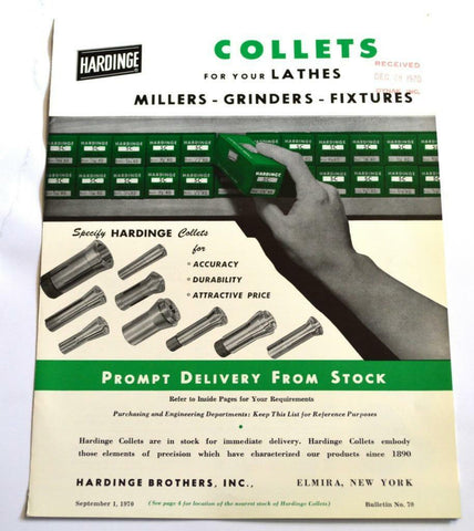 HARDINGE NO. 70 COLLET INDEX FIXTURES BROCHURE