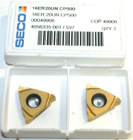 Lot of 2 New Seco Indexable Tin Coat Carbide Threading Inserts 16ER20UN CP500