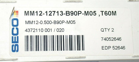 Lot of 2 New Seco Carbide Minimaster Milling Tip Insert MM12-12713-B90P-M05 T60M
