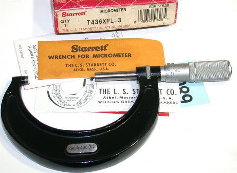 Starrett .0001" Micrometers Mics 2 to 3" T436XFL-3 Calibrated