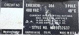 Westinghouse EHB3030 3-Pole Circuit Breaker 30A 480VAC 3 Phase Bolt-On