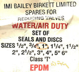 IMI Bailey Birkett EPDM Set of Seals and Discs for Reducing Valves 1" Water-Air