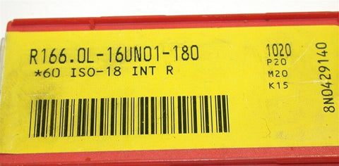8 Sandvik Threading Carbide Inserts R166.0L-16UN01-180 1020 New
