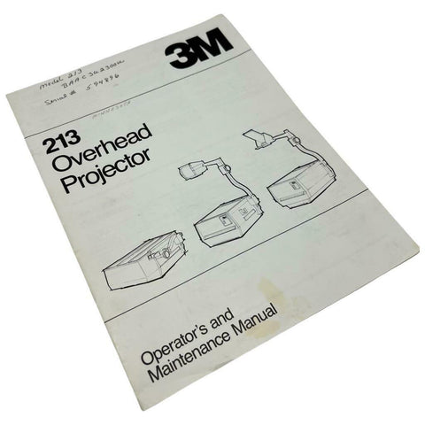 3M 213 Overhead Projector Operator's and Maintenance Manual