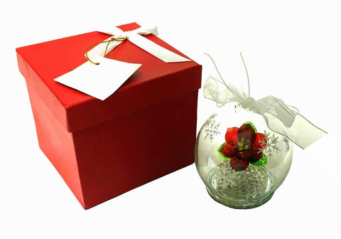 Kringle Express Illuminated Holiday Glass Poinsettia Ornament W/ Gift Box