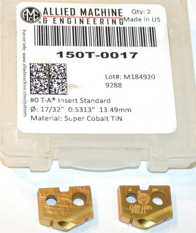 2 Allied Machine T-A 17/32" Carbide Coated Spade Drilling Insert 150T-0017