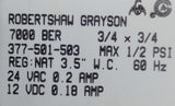 RobertShaw Grayson 7000 BER 377-501-503 Furnace Gas Valve 1/2PSI Max 12/24V .2A
