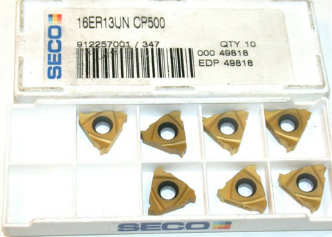 Lot of 7 New Seco Indexable Tin Coat Carbide Threading Inserts 16ER13UN CP500