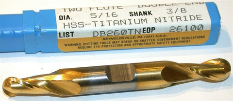 Niagara 5/16" 3/8" Shank 2 Flute HSS Double End TiN Coat Ball End Mill 26100 New