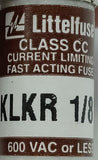 Lot of (3) Littelfuse KLKR 1/8 Class CC Current Limiting Fuse 600VAC 0.125A