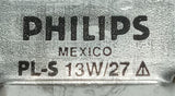 Lot of (2) Philips PL-S Bi-Pin Compact Fluorescent Lamps 13W / 27