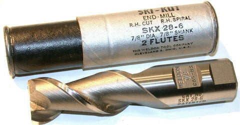Weldon Ski-Kut 7/8" diameter 7/8" Shank 2 Flute HSS End Mill SKX 28-6 New