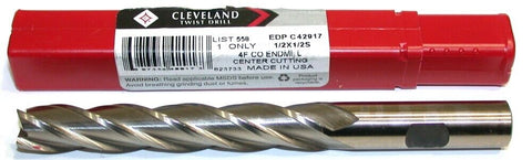 Cleveland Twist 1/2" 4 Flute 2" LOC 5″ OAL HSS End Mills C42917 NIB