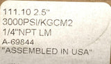 Lincoln 111.10-2.5" Pressure Gauge 3000 PSI 1/4" NPT Bottom Mount (2 Available)