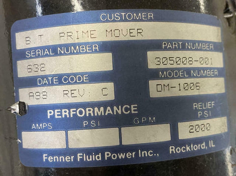 Fenner Fluid Power 305008-001 OM-1006 3931-AB Hydraulic DC Pump Motor