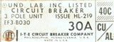 ITE EF3-B030 3 Pole Thermal Magnetic Circuit Breaker 30A 600VAC Bolt-On Mount