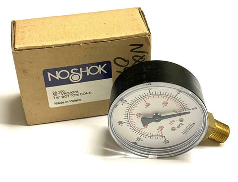 NoShok 25.100.30" Gauge -30"Hg 1/4" NPT Bottom Mount